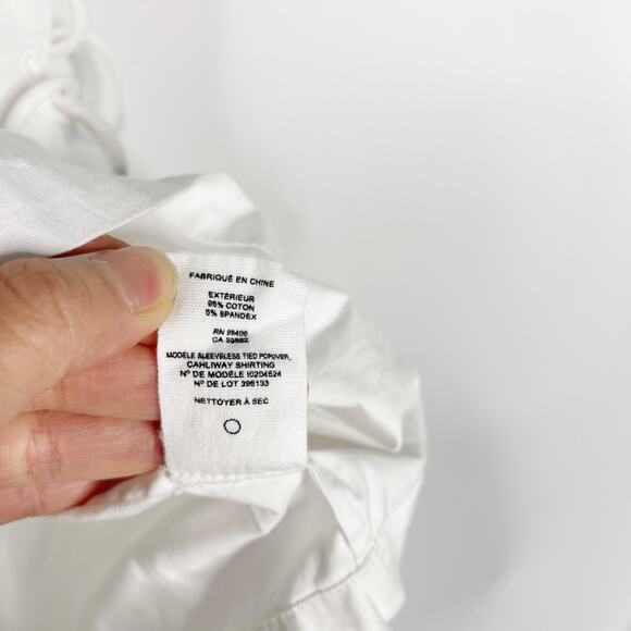 Theory Womens M White Sleeveless Tied Popover Cahliway Shirting Blouse Cotton - Picture 11 of 14